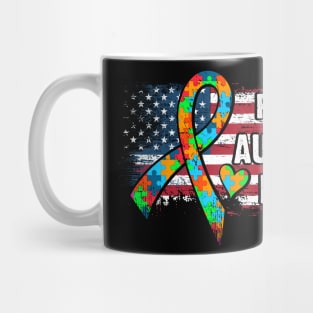 Autism Awareness T-Shirt Pround Autism Dad Vintage USA Flag Gift Mug